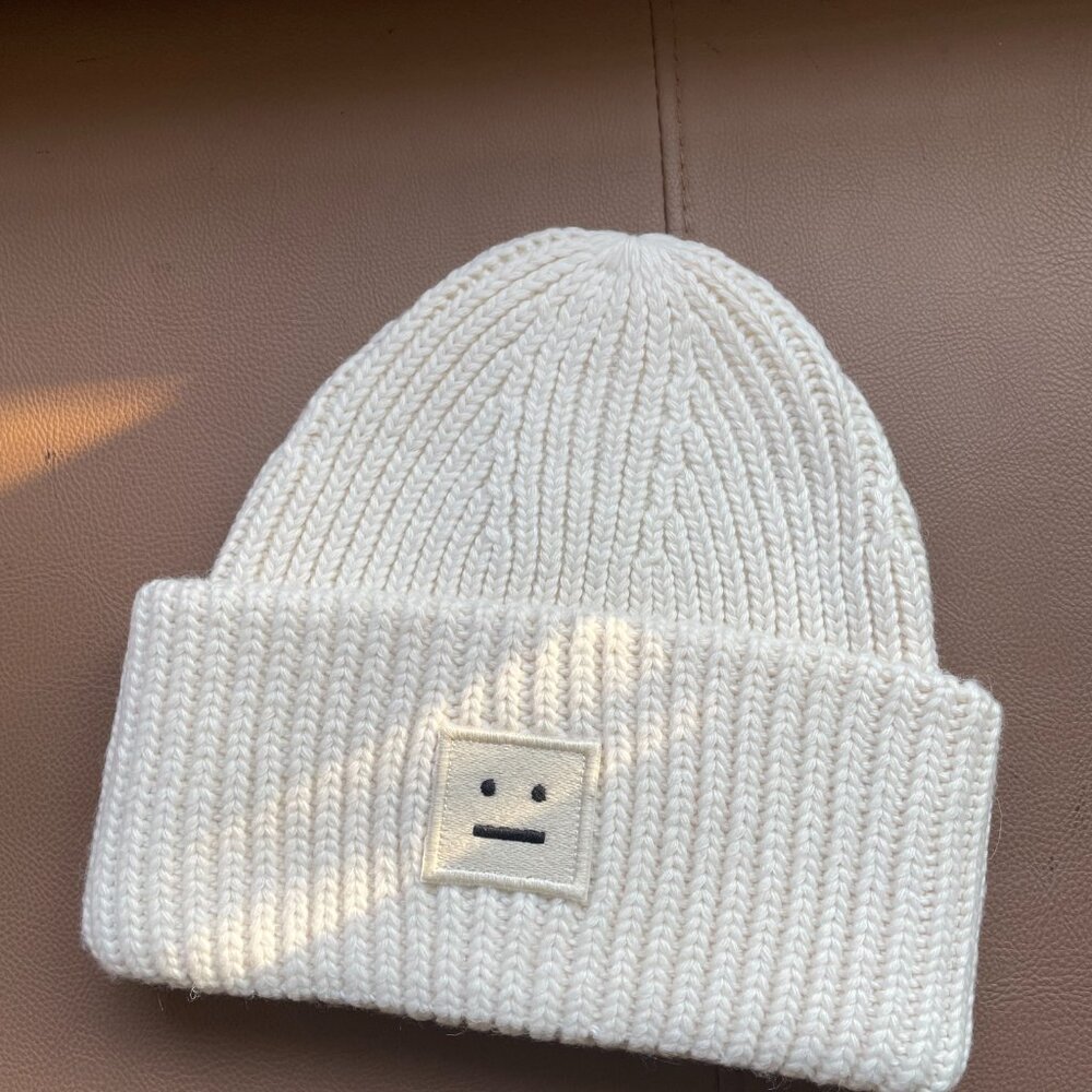 Women's Cream and White Knit Beanie